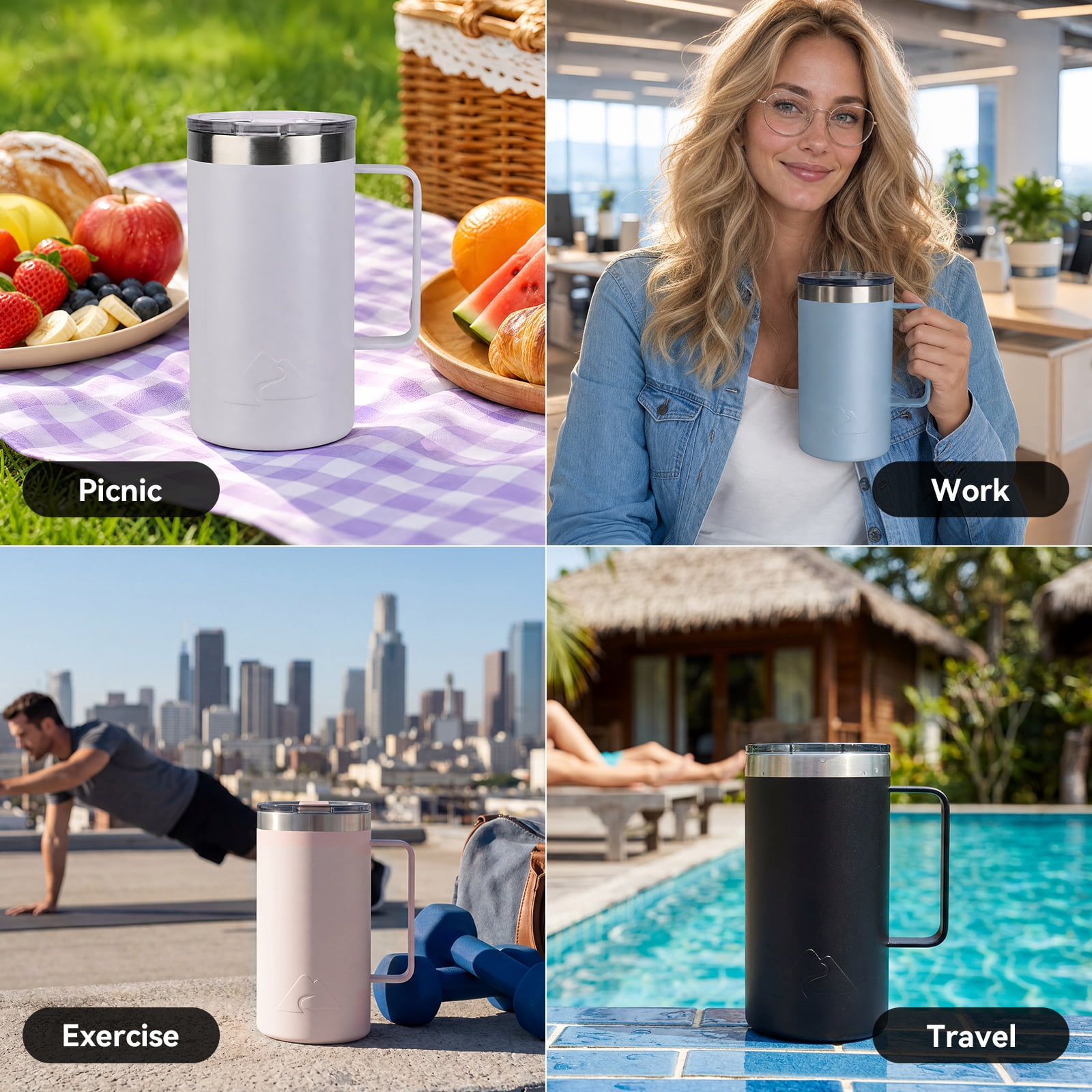 Ozark Trail 22oz Ceramic Lined Stainless Steel Insulated Coffee Mug with Magnetic Tritan Transparent Slider Lid, Blue