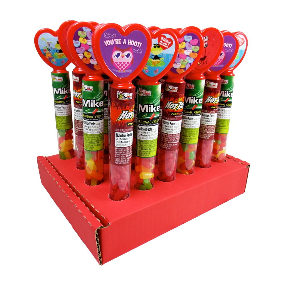 Valentine Heart Tubes w/ Mike and Ike + Hot Tamales Jelly Beans, 1.7