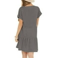 thumbnail image 5 of Women Summer Short Sleeve Crewneck Pockets Casual Midi Swing T-Shirt Dress Simple Plain Solid Color Ruffles Hem A-Line Flowy Sundress, 5 of 18