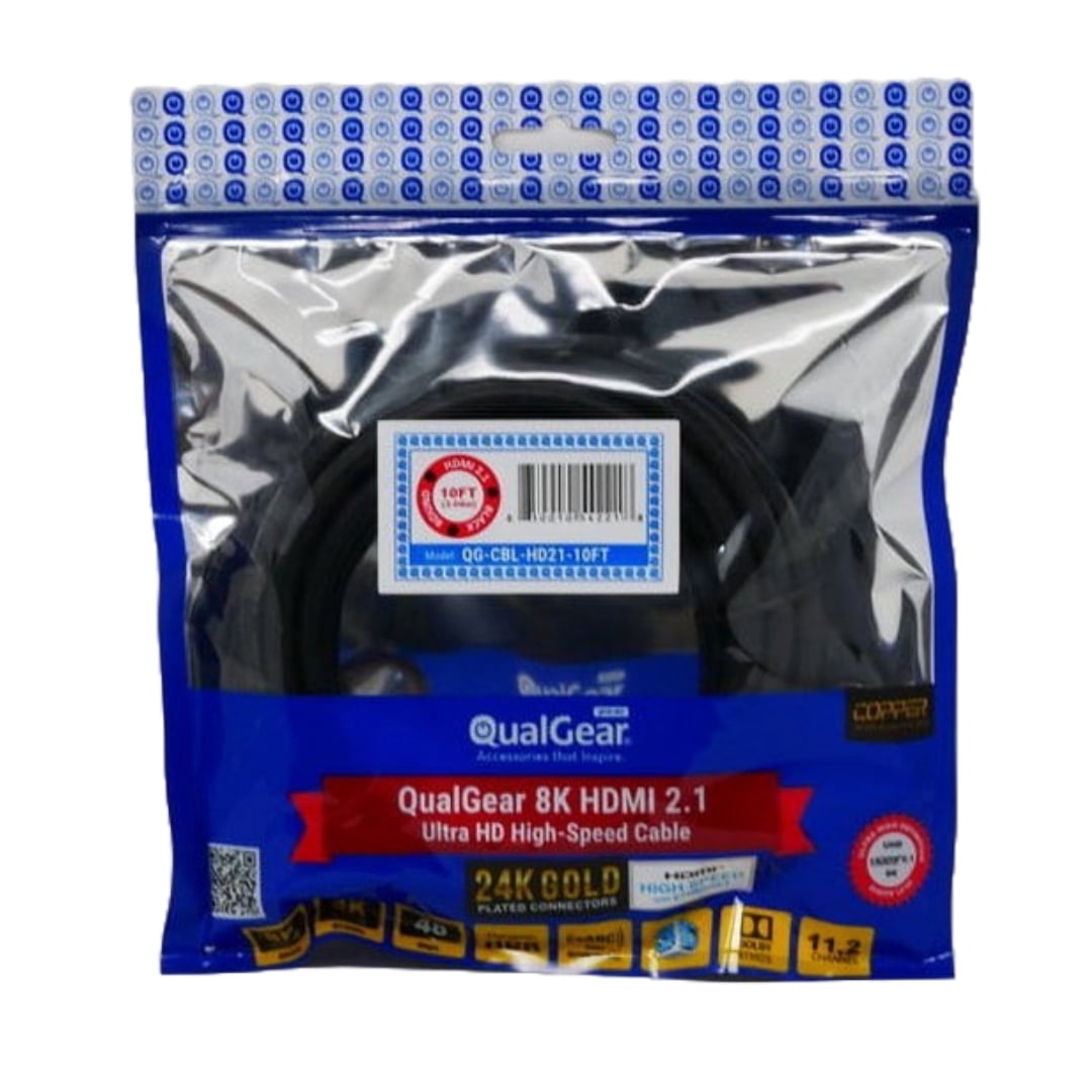 QualGear Ultra High-Speed 8K HDMI Cable - 10 Feet, Black (QG-CBL-HD21-10FT)
