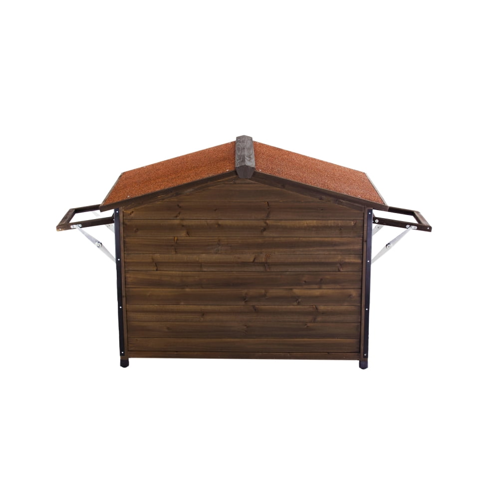 Large Outdoor Wooden Dog Kennel with Iron Frame, Cabin Style