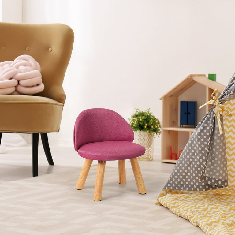 Oumilen Upholstered Kids Indoor Accent Chair with Wooden Legs Pink Linen
