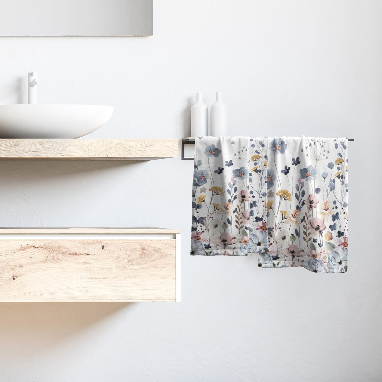Flowers Grey Hand Towel Set of 2,Wildflowers Towels Lightweight Absorbent Decorative Multipurpose Towels for Yoga Gym Spa Hotel Bathroom Kitchen 28x14 in