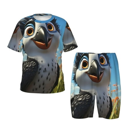 Luyuia Joyful Animated Bird Print Girls  2-Piece Tie-Dye Pajama Set  Cute Summer Loungewear with Shirt and Tank Shorts Nightwear-3X-Large