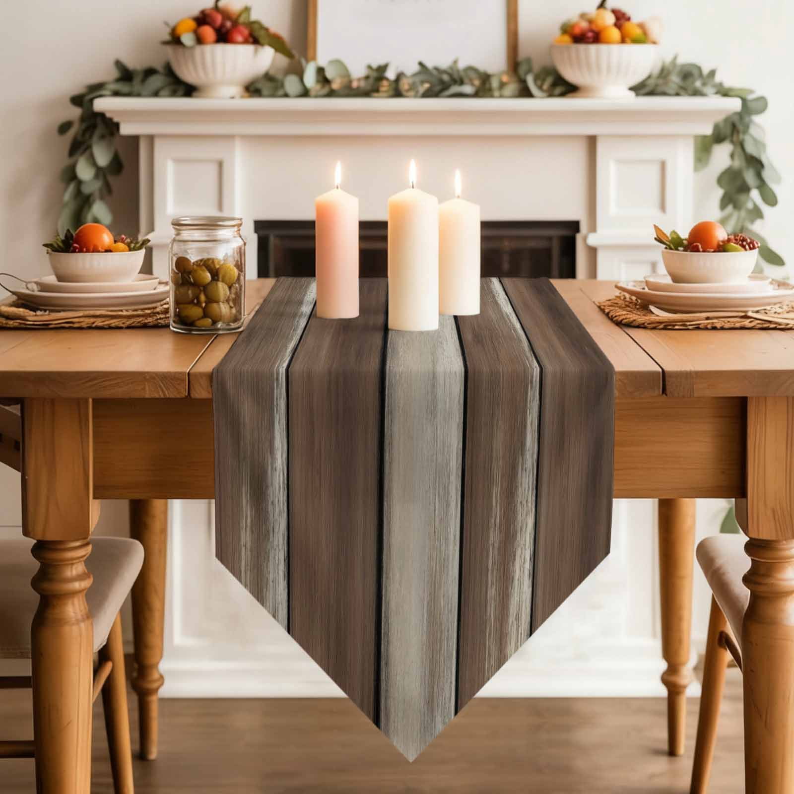Table Runners 72 Inches Long, Brown Beige Wooden Cotton Linen Kitchen Dining Coffee Table Runner for Party Home Decor, Vintage Farmhouse Retro Art Tabletop Dresser Scarves Runner Decor 16x72 Inch