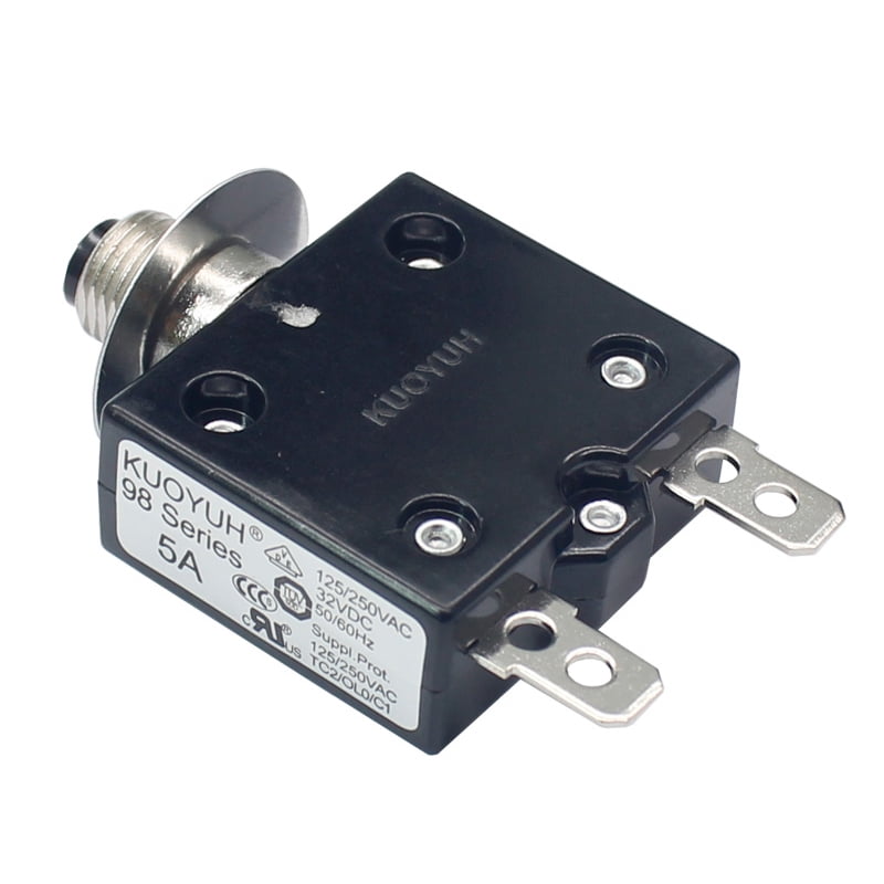 KUOYUH 5 Amp 125/250VAC 32/50VDC 98 Series Push-To-Reset Thermal Overload Protector Circuit Breaker