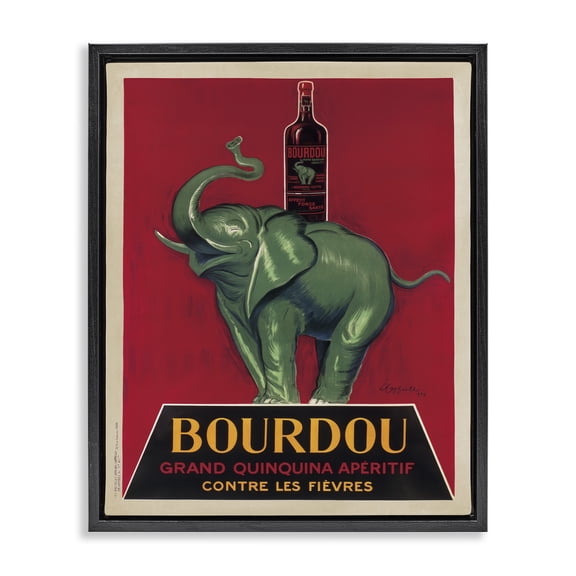 Stupell Industries Bourdou Vintage Elephant Advertisement Food & Beverage Painting Black Floater Framed Canvas Art Print Wall Art, 17 x 21