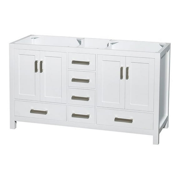 Wyndham Collection Sheffield 59" No Mirror Wood Double Bathroom Vanity in White