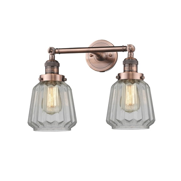208-AC-G142 Innovations Lighting Chatham - 2 Light Bath Vanity In Art Deco Style-10 Inches Tall and 16 Inches Wide-Antique Copper Finish-Clear Glass