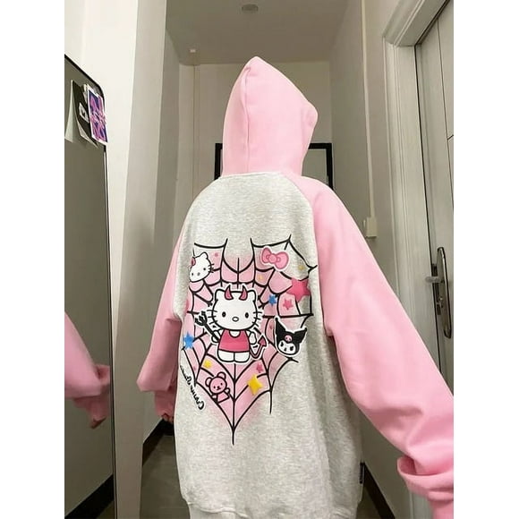 Sanrio Hello Kitty Spider Web Hoodie Women Yk2 Thick Sweet Cute Devil Kuromi Hooded Pink Tops Female Y 2k Hip Hop Harajuku Tops HOEMLIN