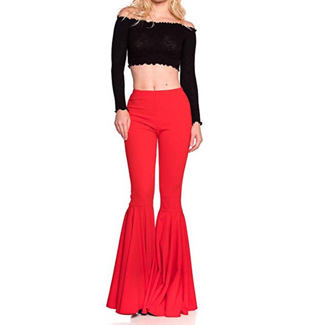 Txlixc Pantalones de campana sexy femenina, pantalones de moda retro sin fisuras de color sólido y cintura alta Txlixc moda