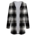 thumbnail image 4 of idosla Women's Open Front Long Cardigan Draped Snap Buffalo Plaid Shirt Kimono Cardigan Knit Sweater (Black, S), 4 of 7
