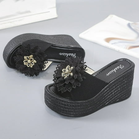 

Binmer Sandals Women Casual Peep Toe High Chunky Wedge Heels Shoes Exquisite Flowers Slippers