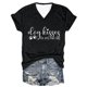 thumbnail image 1 of Camiseta de Manga Corta con Cuello en V Impresa Por la Carta de las Mujeres, 95% Poliéster 5% Spandex Vintage Top Ligero para Diario, Fiesta Y Primavera, 1 of 3