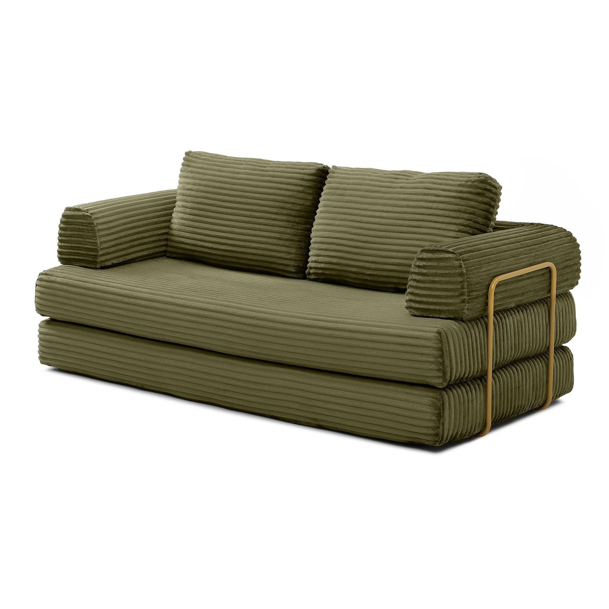 79.5" Convertible Sofa Bed,Folding Sleeper Sofa Couch Bed with Fixed-Shape Frame,Corduroy Fold Out Sleeper Loveseat for Living Room,Bedroom,Apartment,Green