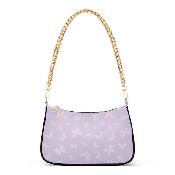 Pink-blue Gradient Butterfly Womens Chain Shoulder Bag Tote Handbag Clutch Hobo Purse with Zipper for Travel Casual
