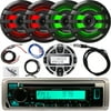 Kenwood KMR-D378BT Single DIN Marine/Motorsports Bluetooth SiriusXM Ready CD Player Receiver, Remote Control, 2 Pairs (QTY 4) of 6.75" 2-Way 260 Watts Max Black LED Speakers, Wiring Kit, Antenna