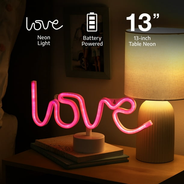 BrightSide Neon Love LED Desk Stand - Pink Tube with White Lights