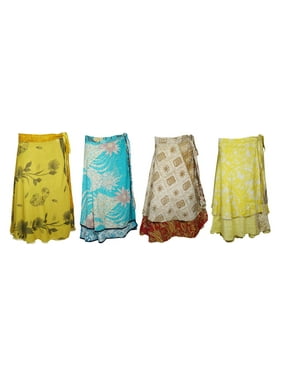 Mogul Womens Colorful Magic Wrap Skirt Reversible 2 Layer Printed Sarong Wrap Around Skirts Lot of 4