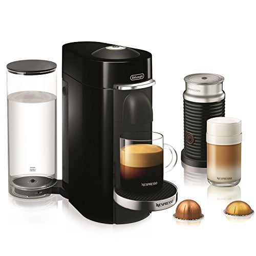 Nespresso VertuoPlus Deluxe Coffee and Espresso Machine Bundle with Aeroccino Milk Frother by De'Longhi, Black