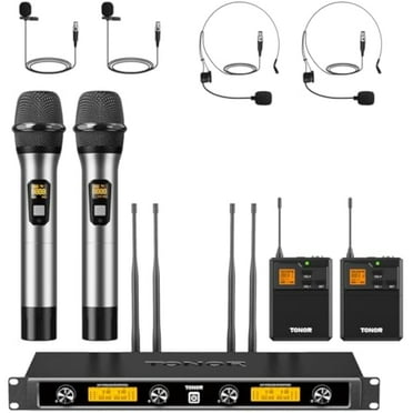 TONOR UHF Wireless Microphones System w/ Metal Cordless Handheld/Headset/Lavalier Lapel Mics, Bodypack Transmitter, Receiver, 4*10 Channels 295ft Range for Singing Karaoke Church Party DJ PA Speaker