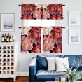 thumbnail image 2 of Gold Red Flower Kitchen Curtains Valances and Tiers Set of 3 Country Vintage Watercolor Pink Floral Leaf Tier Curtains and Valance with Rod Pocket for Small Windows, 27.5"x36", 2 of 9