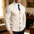 thumbnail image 5 of Men's V Neck Knit Cardigan, Single Breasted Long Sleeve, Regular Fit, Business Casual Outerwear For Male, 5 of 9