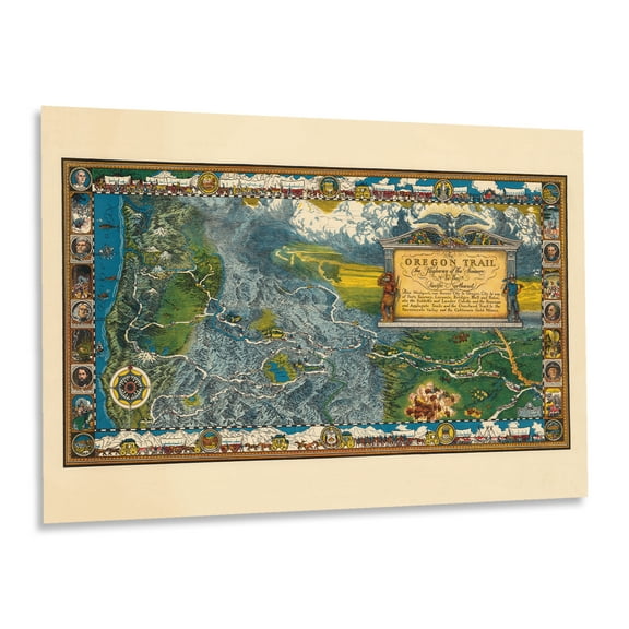 HISTORIX Vintage 1932 Oregon Trail Map Poster - Vintage Map of The Oregon Trail Wall Art Print - Oregon Trail History Map