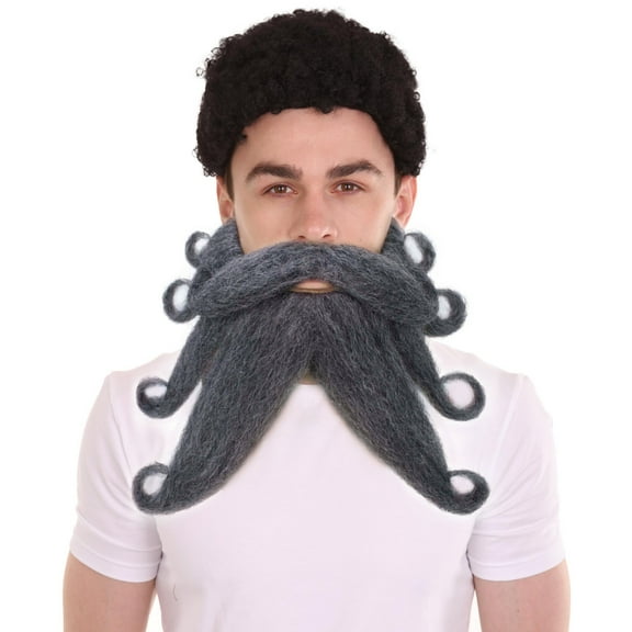 HPO | Adult Men's Giant Ash Grey Vikings Mustache and Beard| Synthetic Fiber