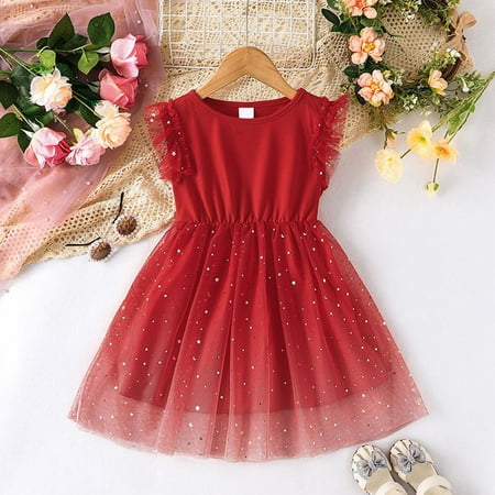 

Huilaibazo Girls Dress Toddler Girls Sleeveless Lace Ruffles Tulle Princess Dress Clothes