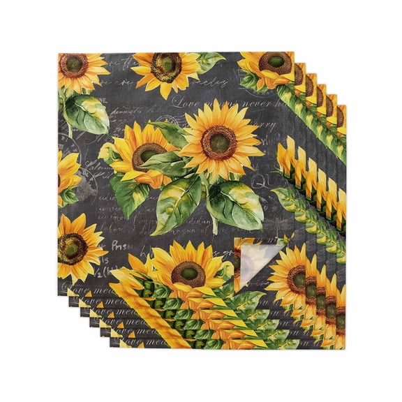 nqOlkjepod Sunflower Black Retro Cloth Napkins Set of 6 Reusable Dinner Napkins, Spring Summer Flowers Botanical Cocktail Napkin Washable Table Napkins for Wedding/Holiday Party/Baby Shower 20"x20"