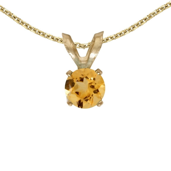 14k Yellow Gold Round Citrine Pendant with 18" Chain