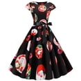 thumbnail image 1 of CEHVOM Robe Vintage de Noël pour Femmes, Bandage, Imprimé Rétro, Manches Courtes, Soirée, Col Rond, Fête, Bal, 1 of 5