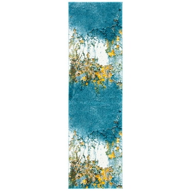 SAFAVIEH Glacier Nazca Geometric Runner Rug, Blue/Gold, 2'3" x 20'