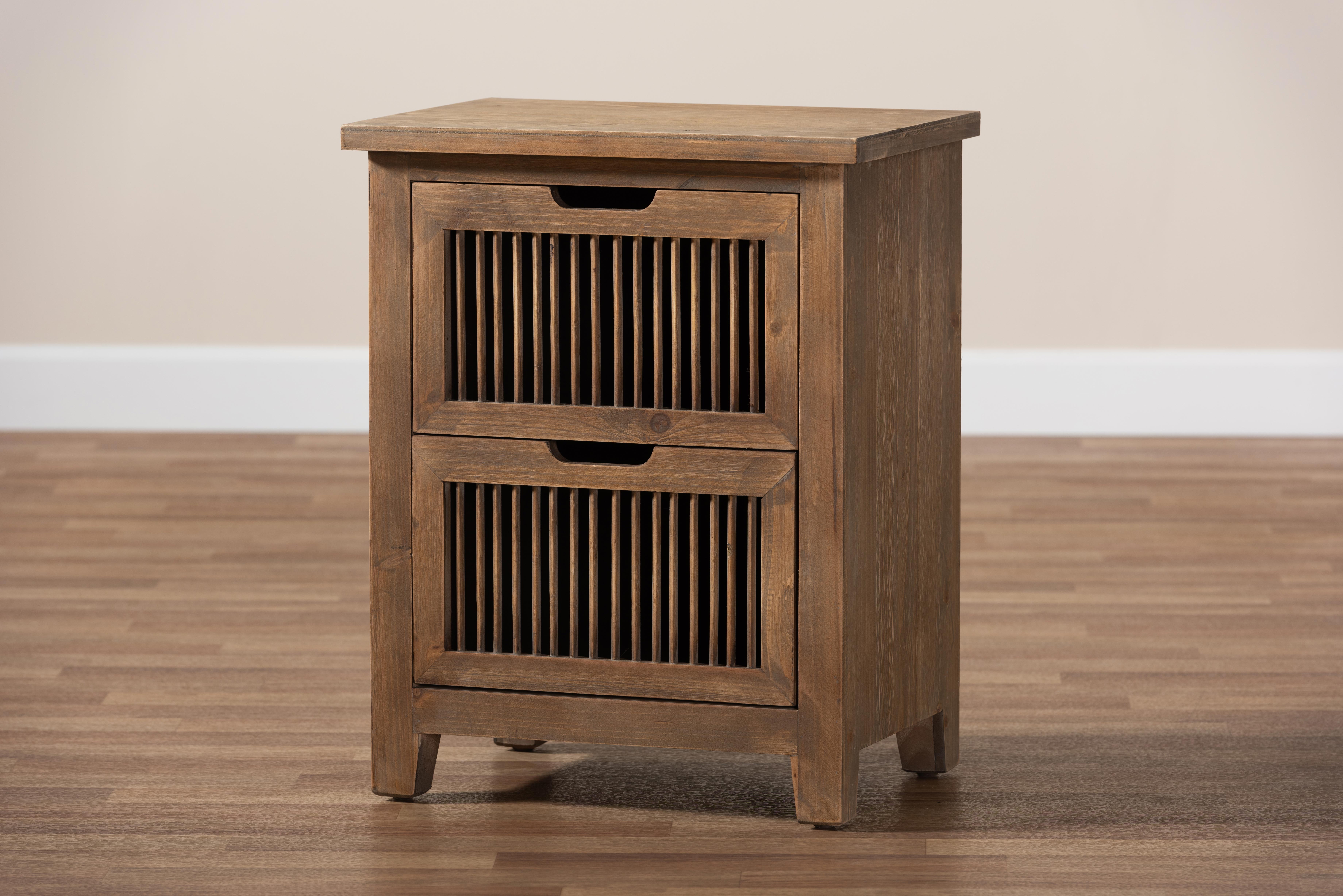 Baxton Studio Clement Rustic Transitional Medium Oak Finished 2-Drawer Wood Spindle End Table