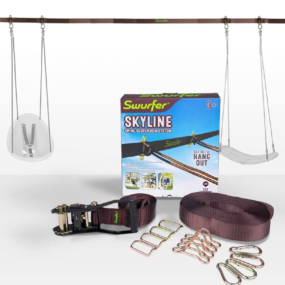Swurfer Kit de Suspension pour Balançoire Skyline Arbre, Robuste, Résistant aux Intempéries, Ligne de Balançoire pour Accrocher Plusieurs Balançoires, s'Étend jusqu'à 40 Pieds, Inclut 4 Ajustables