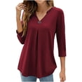 thumbnail image 2 of Jinhomg Dressy Tunic Tops for Women Elegant V-Neck Solid Blouse Lightweight Comfy 3/4 Sleeve Evening Party Tops Loose Fit Spring Summer Clothes Wine S, 2 of 9