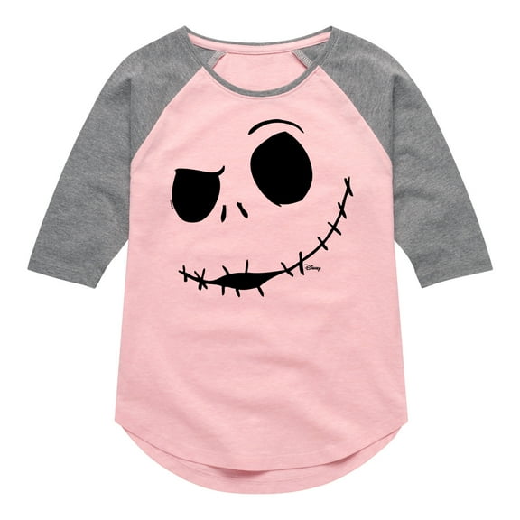 The Nightmare Before Christmas - Jack Face - Toddler And Youth Girls Raglan Graphic T-Shirt
