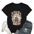 thumbnail image 3 of Graphic Tees for Women Casual Graphic Tee with Guitar Letter Print for Everyday Wear Round Neck Short Sleeve Standards Black S, 3 of 3