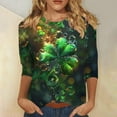 thumbnail image 5 of Zwiiyzr Womens Three Quarter Sleeve T-Shirt Lucky Clover Print Green Theme Round Neck Casual Top Soft Comfortable Relaxed Fit Spring Green, 5 of 5