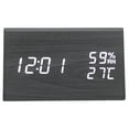 thumbnail image 4 of Reloj despertador digital de madera Jadeshay A MDF negro con control de voz y pantalla LED blanca, 4 of 8