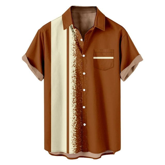 Cinvoph T-Shirts d'Été pour Hommes Col Rond Imprimé Manches Courtes Col Rabattu Blouse Décontractée Ample Bureau