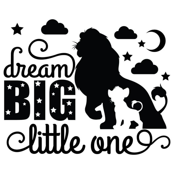 Dream Big Little One - The Lion King Simba And Mufasa Wall Quotes Decal | 20" x 20" Stick And Peel Viny Adhesive Kids Bedroom Living Room Wall Decor DIY Removable Home Sticker Decoration - Black