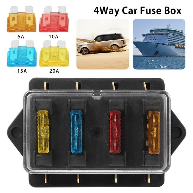 4-Way Blade Fuse Box - 12V/32V 4-Circuit Fuse Block with Cover for Automotive Boat Marine(LED Indicator)