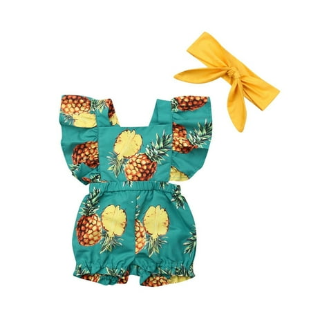 

2020 Newborn Baby Girl Clothes Pineapple Print Romper Jumpsuit Headband 2PCS Outfits