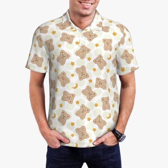 Balery Kawaii Bear Camisa Polo de Hombre con Estampado, de Manga Corta y Tejido Medio, Camisa Tipo Golf Polo-Large