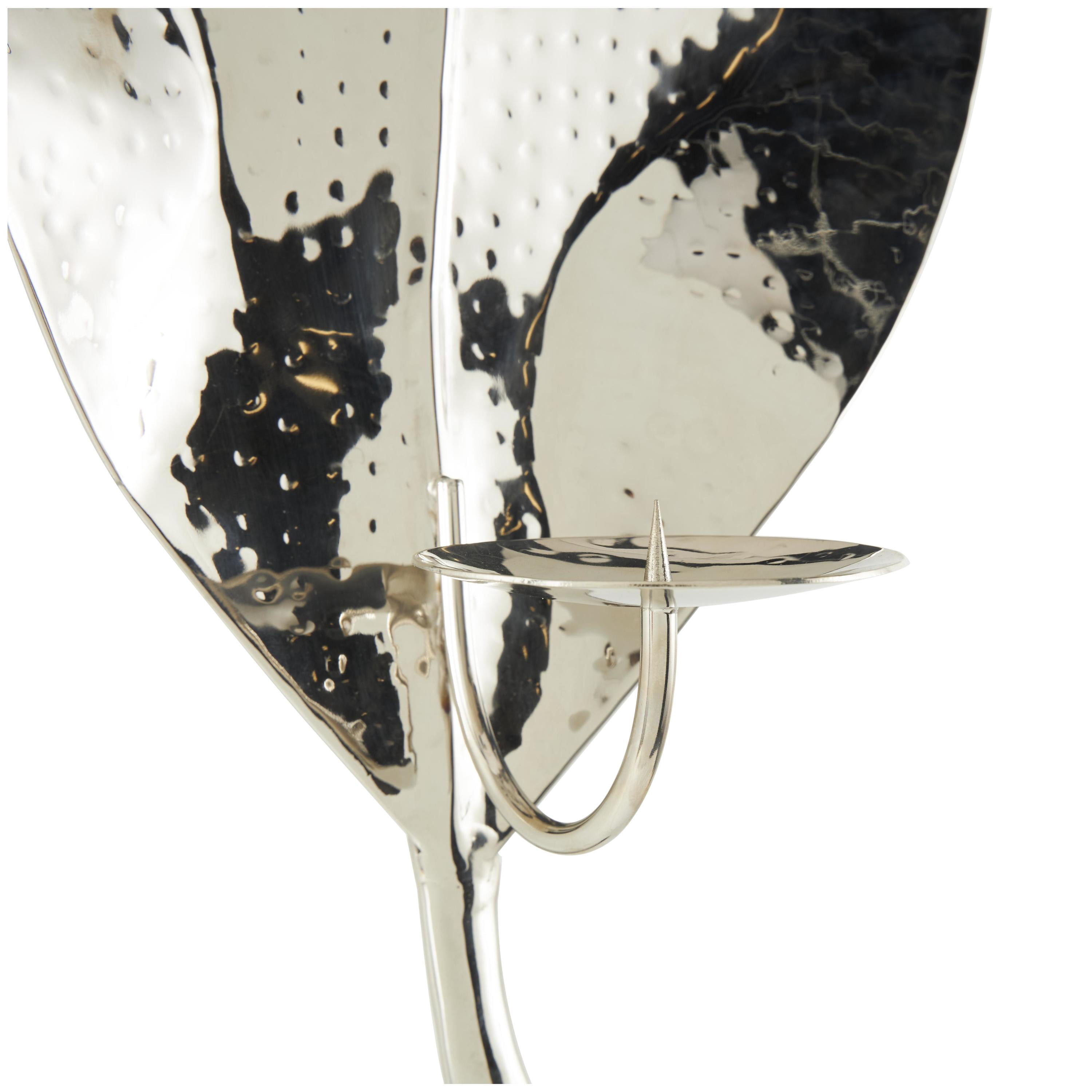 DecMode Silver Stainless Steel Metal Leaf Wall Sconce with Hammered Design