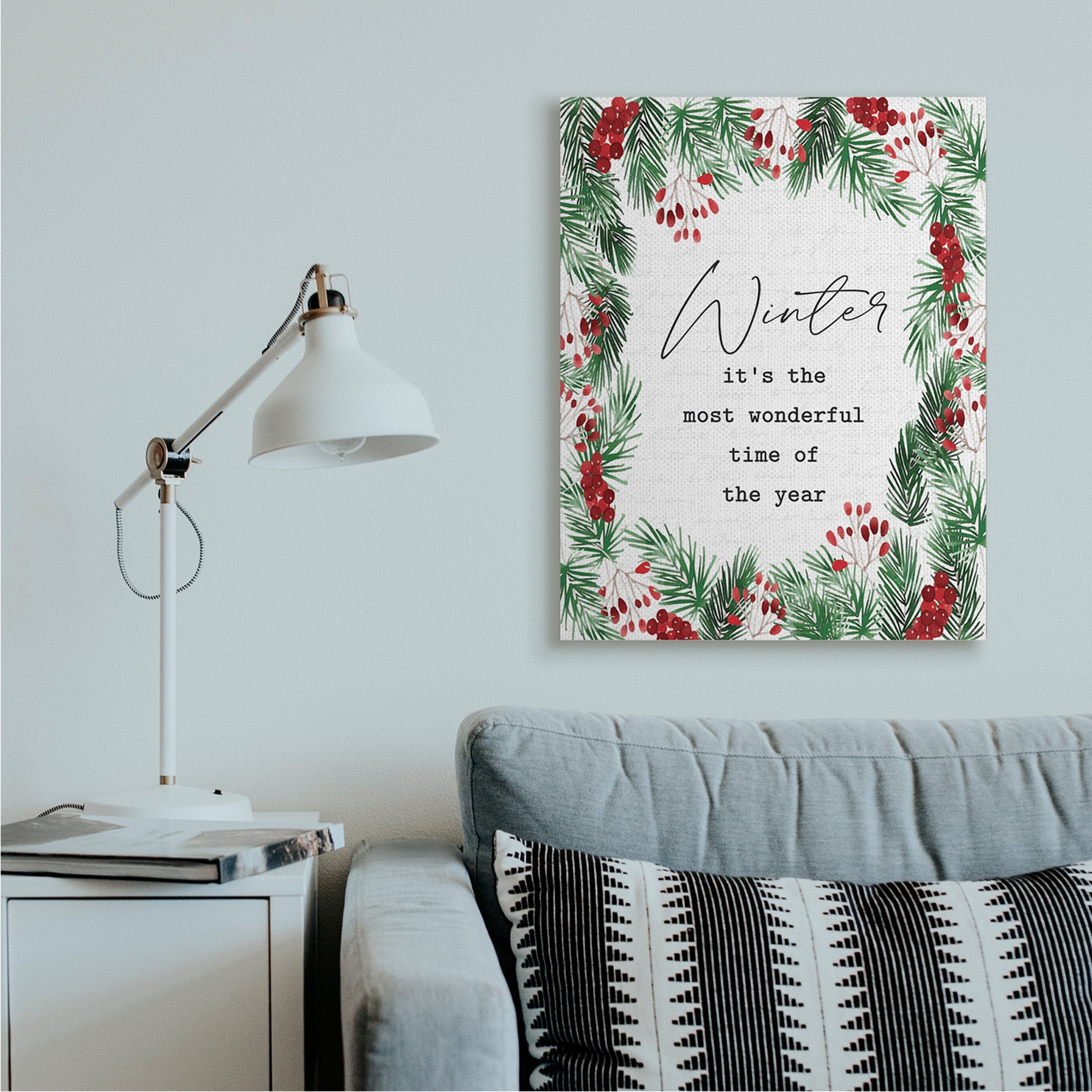Stupell Industries Most Wonderful Time Winter Phrase Festive Wreath Canvas Design by Lettered and Lined