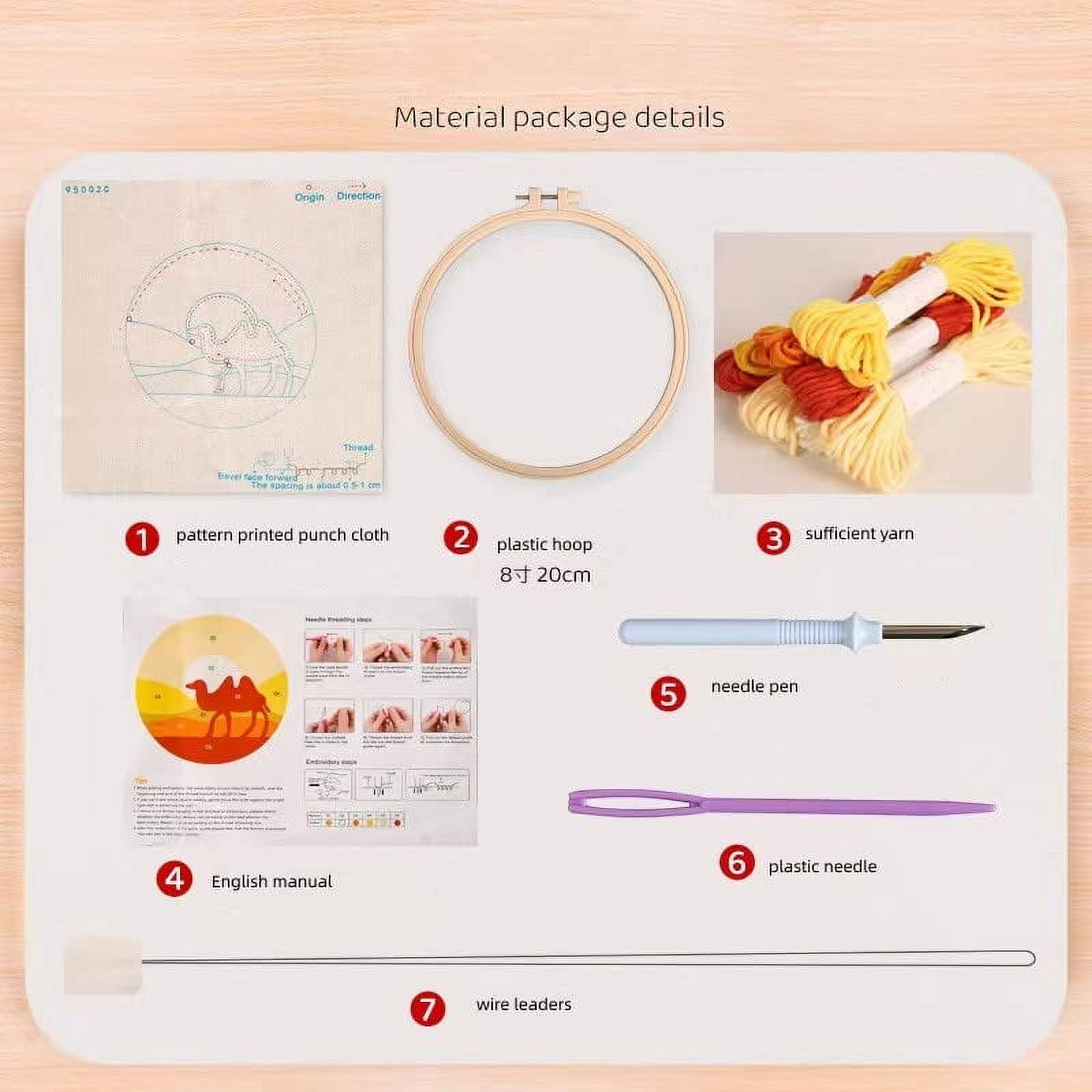 2 Pack Punch Needle Embroidery Starter Kits for Kids and Adults Beginners with Punch Needle Tool,Threader, Stamped Fabric Embroidery,Hoop,Pen, Cat & Corgi Punch Needle Kits