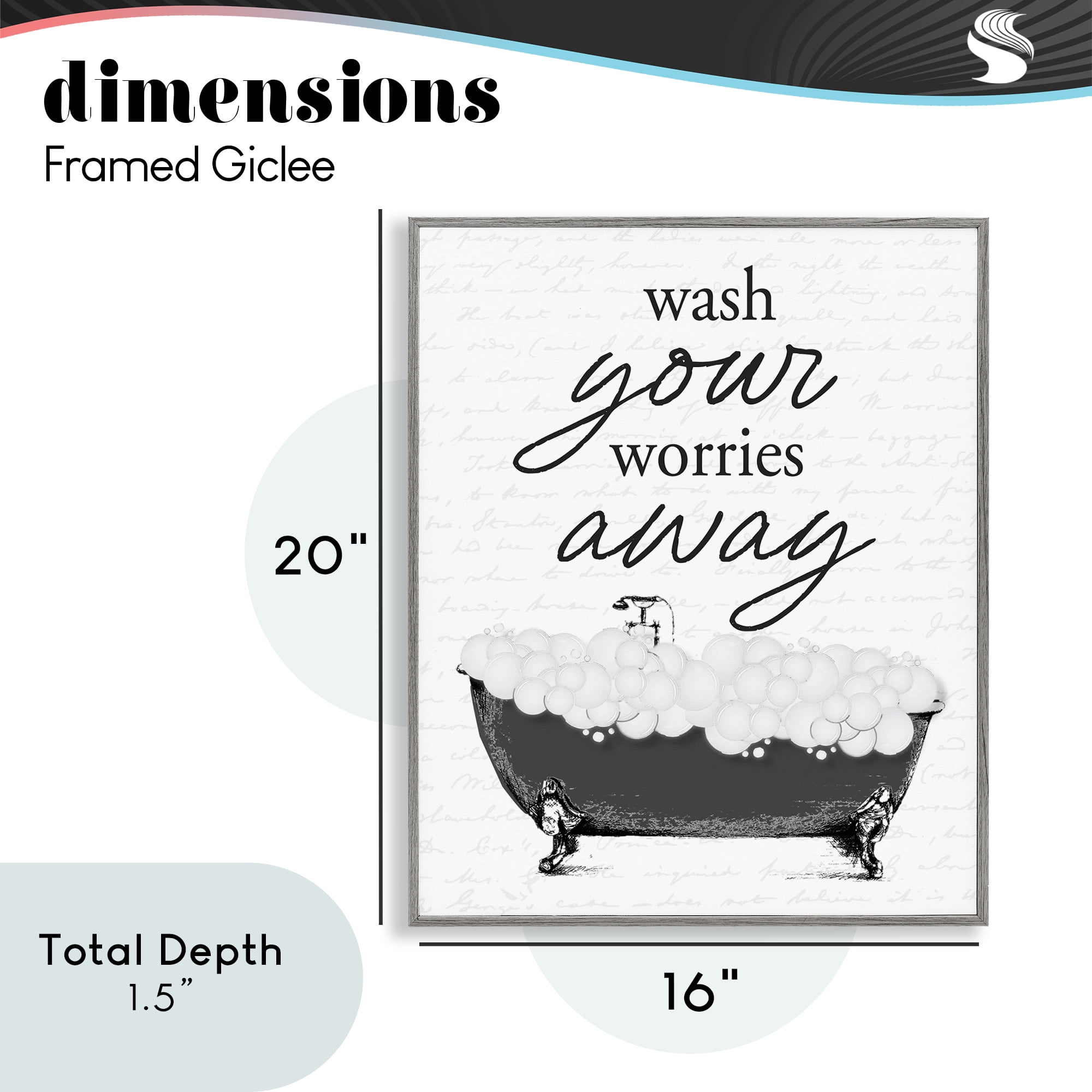 Bubble Bath Wash Worries Gray Framed Giclee Art, design by Lettered and Lined
